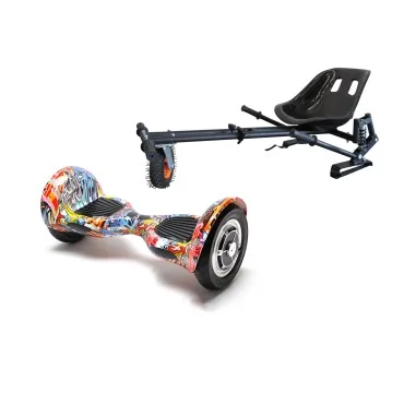 Hoverboard Paket Go-Kart, Schwarz, mit Doppelaufhängung, 10 zoll, OffRoad HipHop Orange, für Kinder und Erwachsene