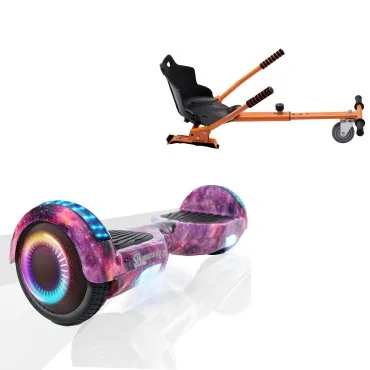 6.5 Zoll Hoverboard mit Standard Sitz, Regular Galaxy Pink PRO, Maximale Reichweite und Orange Hoverboard Sitz, Smart Balance